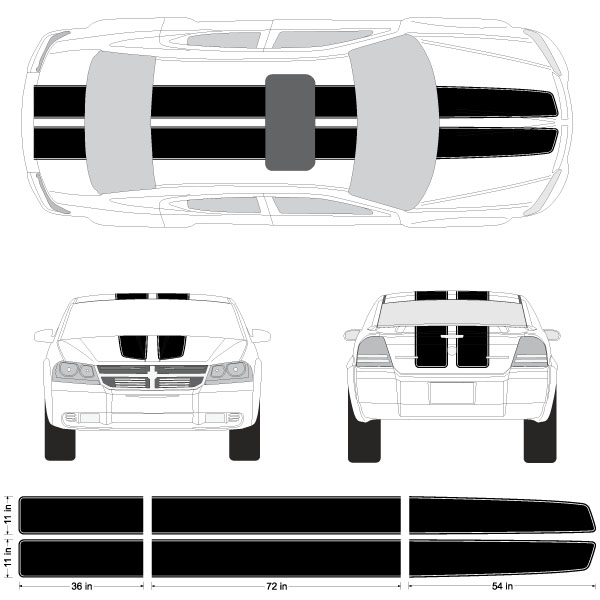 Dodge Avenger EZ Rally Racing Stripes with Outline, 3M Stripe Decals