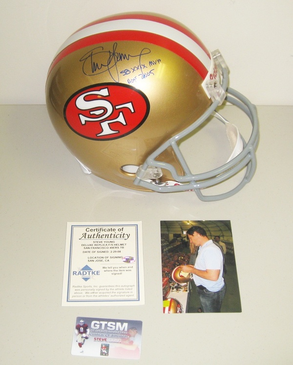 STEVE YOUNG AUTO 49ERS FULL SIZE HELMET W/MVP,HOF