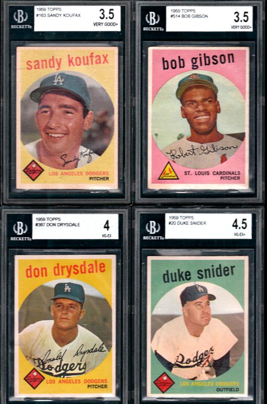 F S : 1959 Topps Old Bgs Subgrades Gibson Koufax Drysdale Snider 