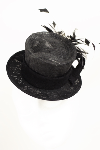 Black Bridal Wedding Fascinator Feathers Mini Top Hat 