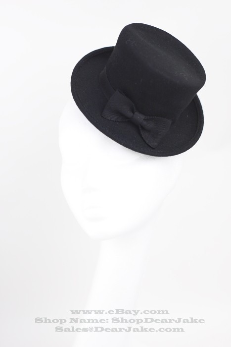 Black Wedding Party Fascinator Felt Mini Top Hat Bow 