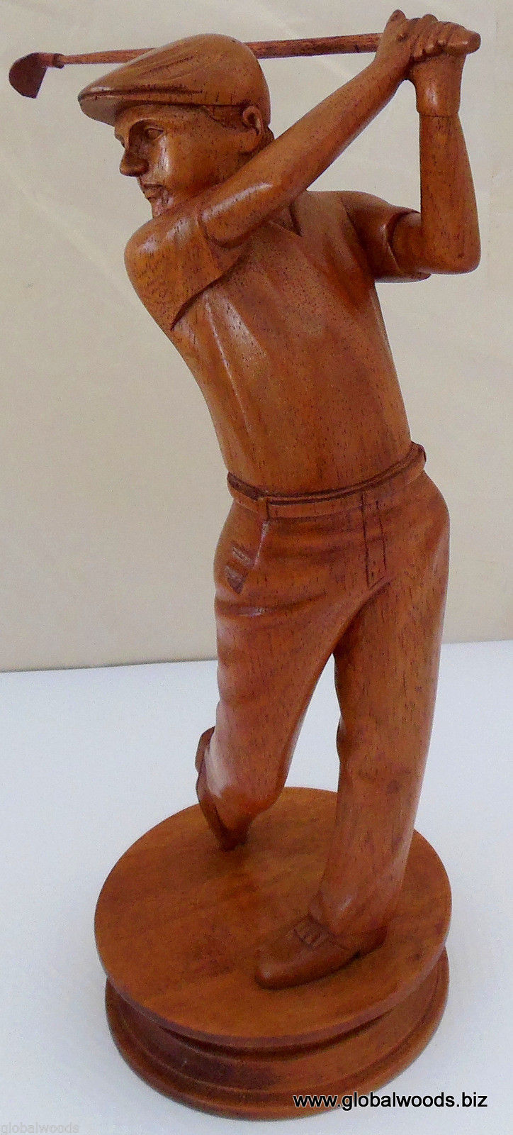 Carved Wood Sculpture Golfer Statue Crafted Wood Bust Golf Souvenir