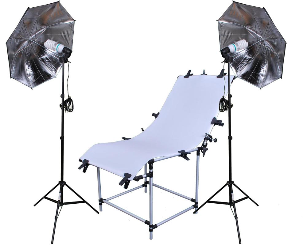 2er Set Fotolampe Reflexschirm Stativ