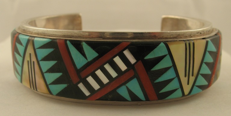 Details about Estate ZUNI Eriacho Inlay Turquoise Onyx Coral MOP Cuff ...