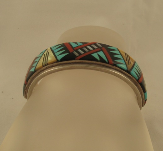 Estate ZUNI Eriacho Inlay Turquoise Onyx Coral MOP Cuff Sterling ...