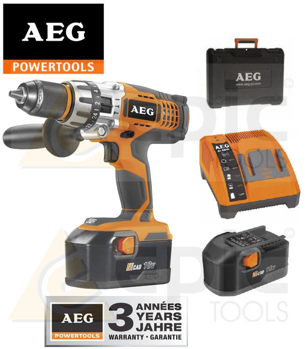 AEG 18v PRO Combi Hammer Drill Driver + 2x 2.0Ah NiCd Batteries & Case