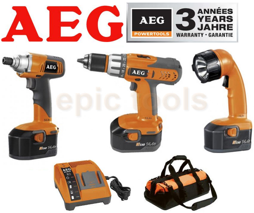 AEG 14.4v Cordless Drill Driver,Impact,Torch,3 x NiCd Batteries,Bag