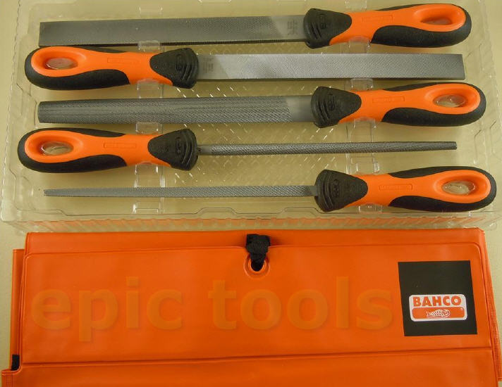 NEW BAHCO Sandvik ERGO 5 Piece Engineers 8" Hand File Set & Wallet, 1