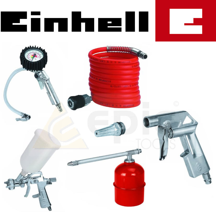 Einhell Air Compressor Tool Kit Blow/Spray/Oil Gun,Tyre Inflator,Hose