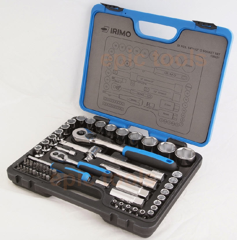 IRIMO BAHCO 58 Piece 1/2" & 1/4" Socket Set, Ratchet & Screwdriver Bits