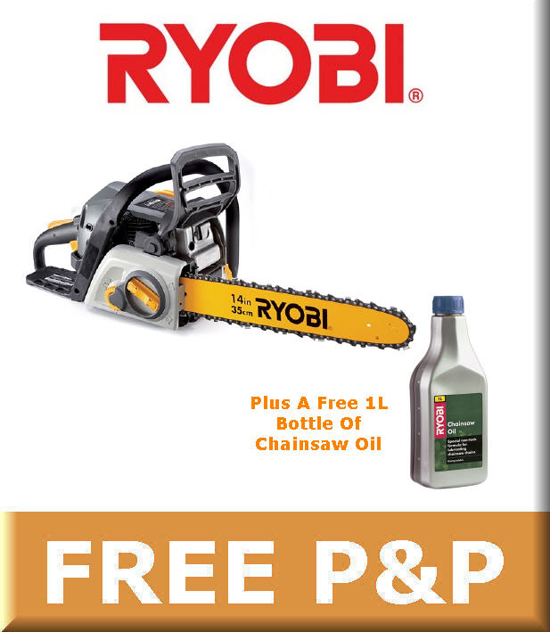 NEW Ryobi 14" 35cc Petrol Chainsaw & Blade + 1L Chain Oil & Carry Case