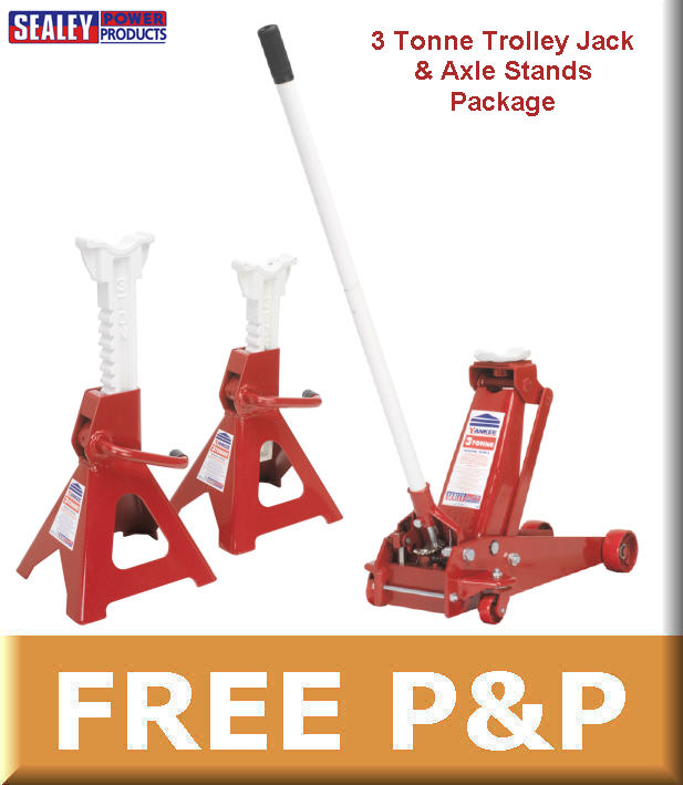 Sealey 3 Tonne Car/Van Vehicle Trolley Jack & 2 x Axle Stands