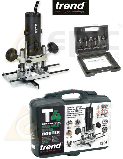 TREND T4 110v 1/4" Router Variable Speed 850w + Case & 6 Piece Assorted Bit Set eBay