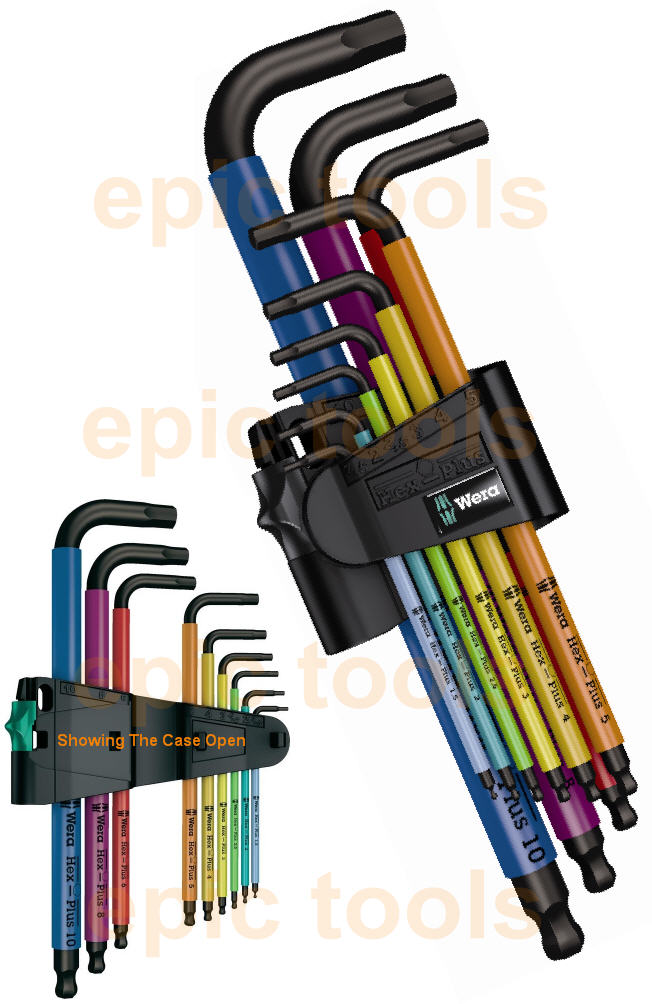 WERA HexPlus 9 Piece Multi Colour BallEnd Hex Allen Key Set & Holder