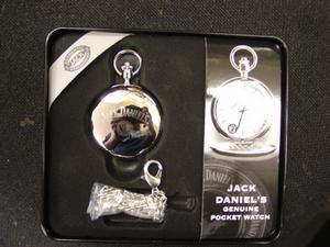 Jack Daniels Polished Chrome Pocket Watch In Gift Box