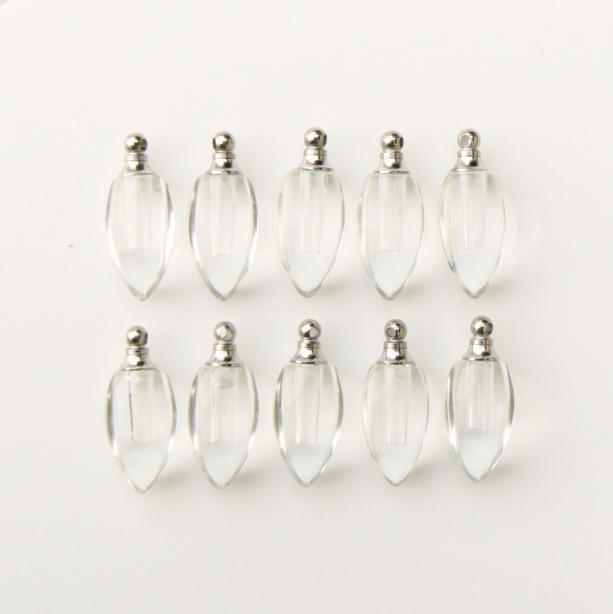 10 Crystal Vial Pendants miniature glass bottles rice vials teardrop