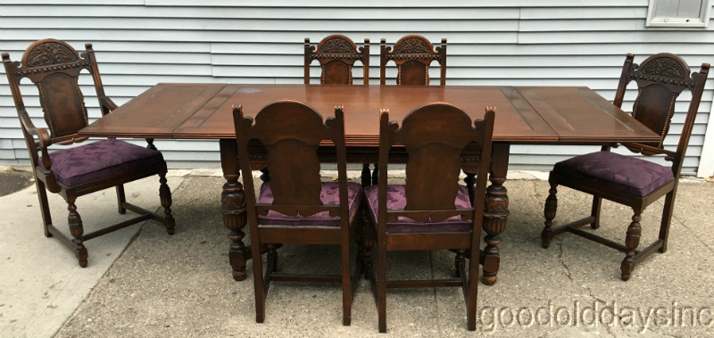 BEAUTIFULLY Carved Antique Jacobean Style 9pc Dining Room Set W ...