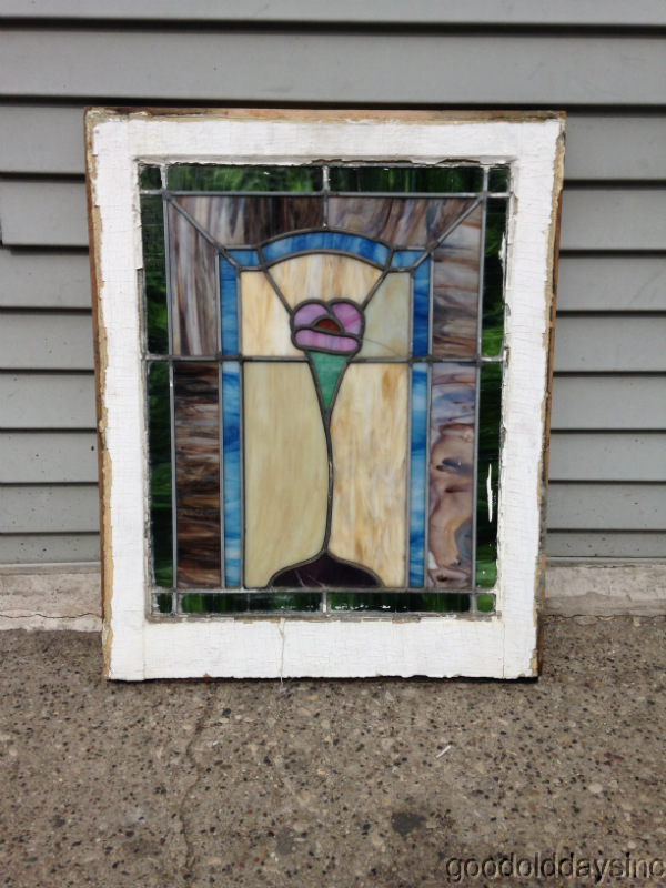 Antique Chicago Stained Leaded Glass Window 25" by 20" eBay