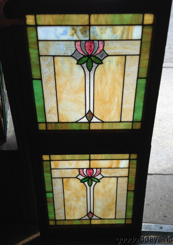 Wonderful Pair of Antique Stained Glass Windows From Chicago 25" tall x