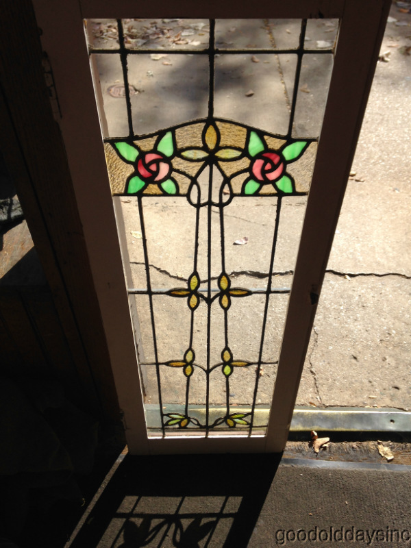 Antique Prairie Style Stained Leaded Glass Door Window 44 X 16 Ebay