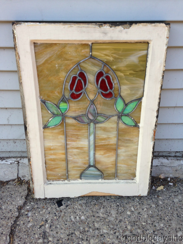 Antique Stained Leaded Glass Window from Chicago Circa 1920 25" x 18