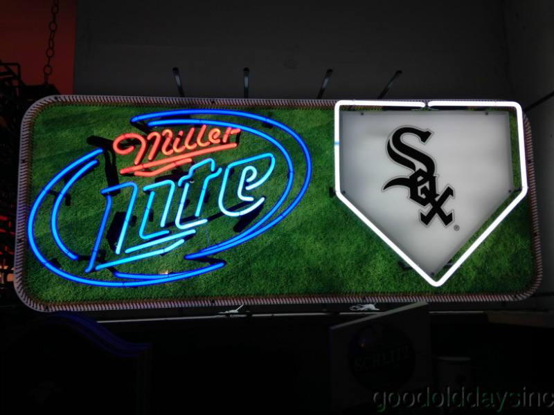 Miller Lite Chicago White Sox Neon Beer Sign Bar Light Go Sox Go 