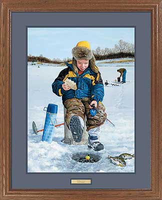Rollie Brandt  FRAMED Boy Ice Fishing PRINT-NIBBLE