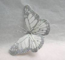 36 LARGE SILVER GLITTER FEATHER BUTTERFLIES 4 WEDDINGS 