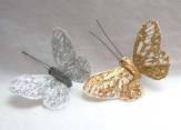 24 BEAUTIFUL WHITE FEATHER BUTTERFLIES GOLD GLITTER