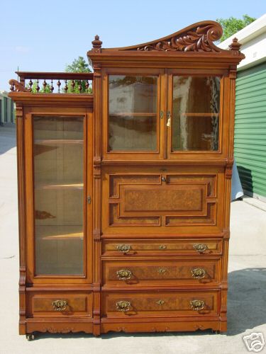 Superb Burl Walnut Victorian Secretary Desk Bookcase