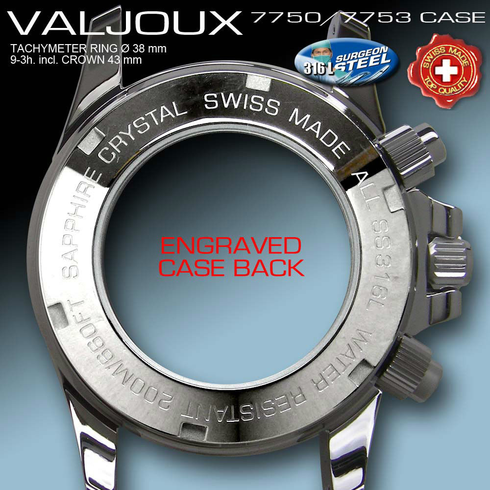 SET CASE TACHYMETER DAYTONA FOR ETA VALJOUX 7750 + DIAL + HANDS + ST. ST. BAND, BLINE WATCH AG