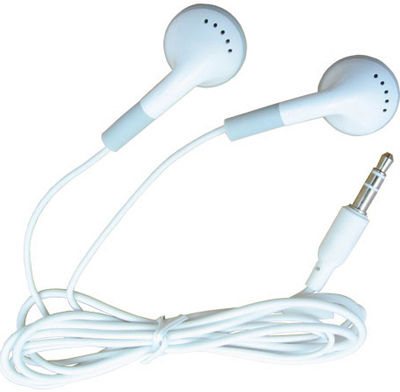  Headphones on Microdoog   Original Apple Ipod Earbuds