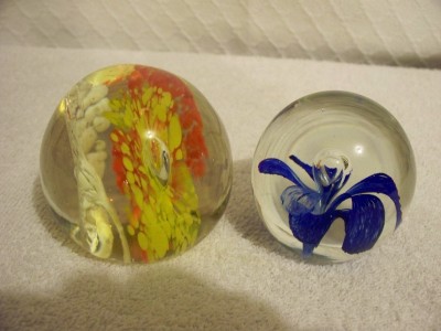 Glass advertising paperweights