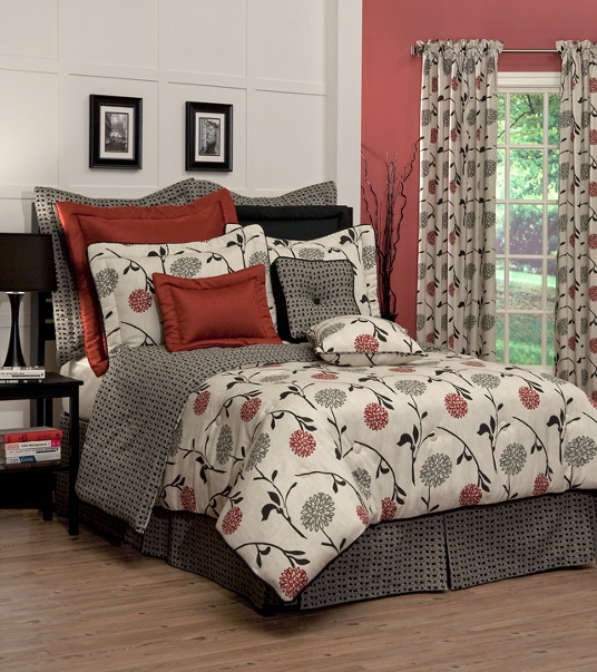 4pc stylish red black gray transitional floral design 4pc stylish red black gray transitional floral design