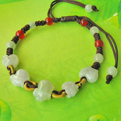 White Jade Bracelet on Jewelry Mall88   Adjustable Knotted Burma Jade 5 Wealth Pigs Bracelet