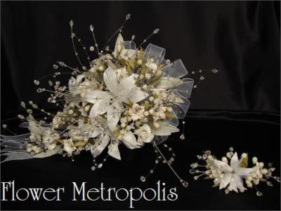 Silk Floral Wedding Bouquets on Flower Metropolis   Silk Wedding Bouquet With Crystals And Headpiece