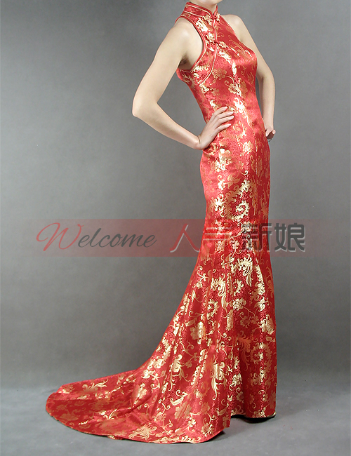 isabellashop Long Qipao Kua Chinese wedding dress bridal gown