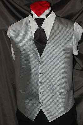 LARRYTHETUXXMAN : XL SILVER BLACK TUXEDO TUX VEST SATIN EURO RETAIL 79.95