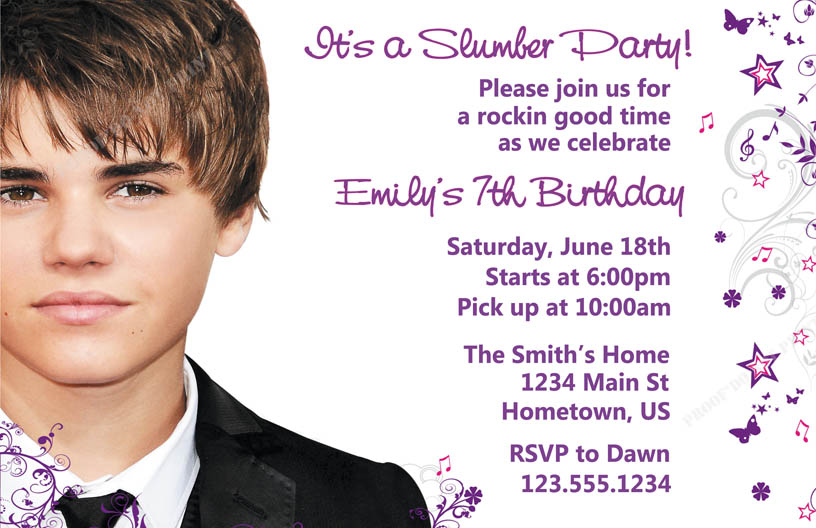 justin bieber birthday invitations. Justin Bieber Birthday Party