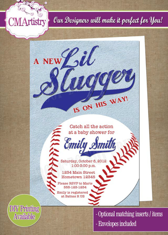 Little Slugger Baseball Baby Shower Party Invitations - DIY Printable