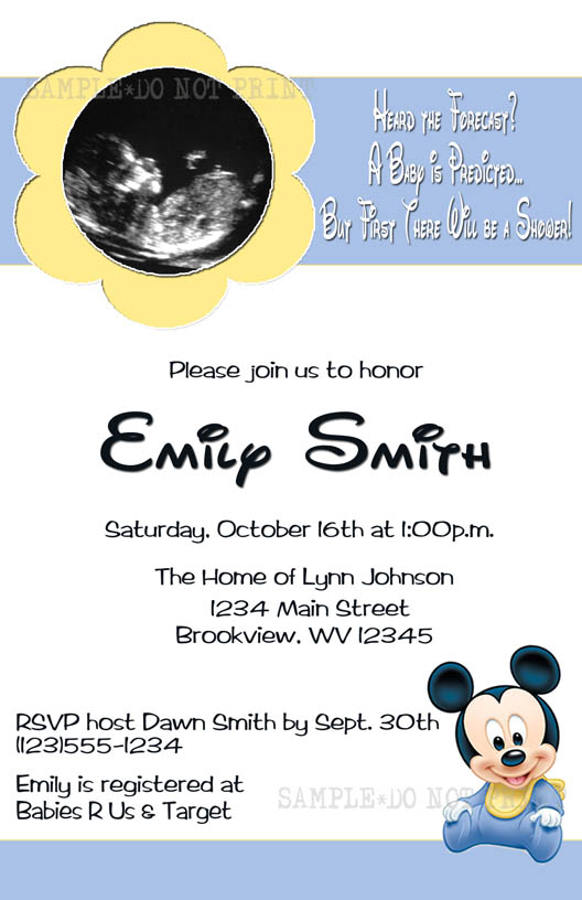 Baby Mickey Mouse Ultrasound Shower Invitations - DIY Printable