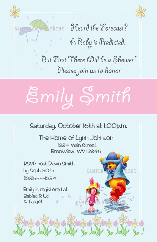 Baby Winnie the Pooh Piglet Rain Shower Invitations - DIY Printable