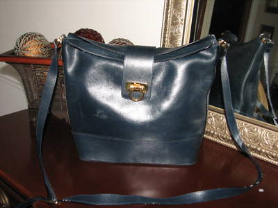 Navy Blue Authentic Salvatore Ferragamo Large Handbag