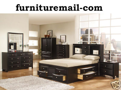 Captains  Queen on Furnituremail   Dark Finish Wood Queen Captain Bookcase Bed 10 Drawers