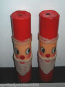 Lot 2 Vtg Pillar Candles Santa Claus Face Textured