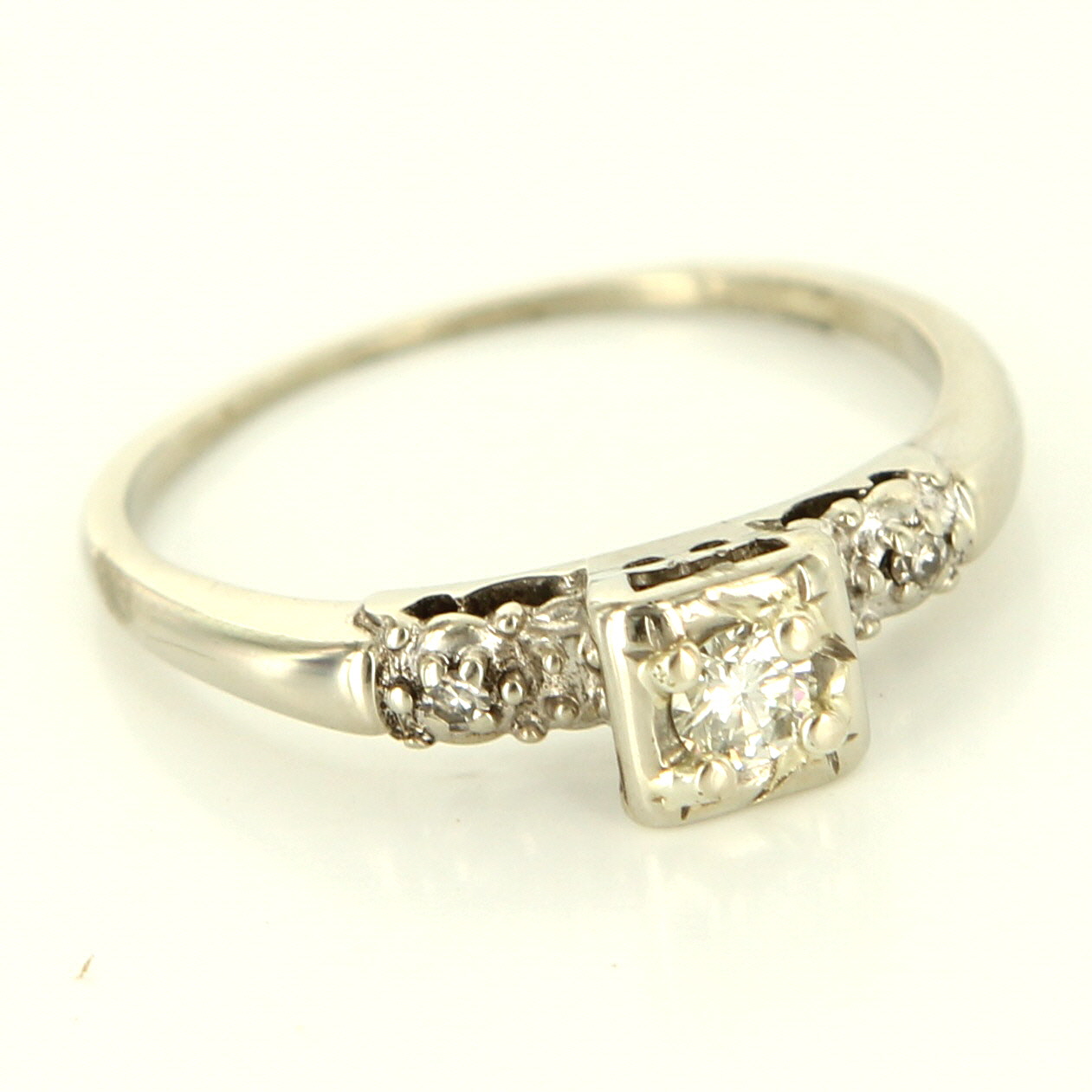 Vintage 14 Karat White Gold Diamond Engagement Ring Fine 