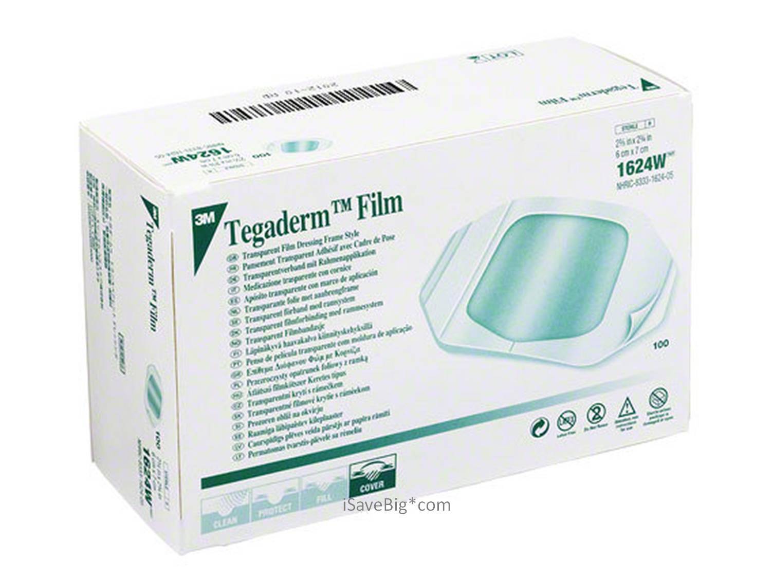 3M Tegaderm Transparent Film Dressing Frame Style 1624W Box of 100