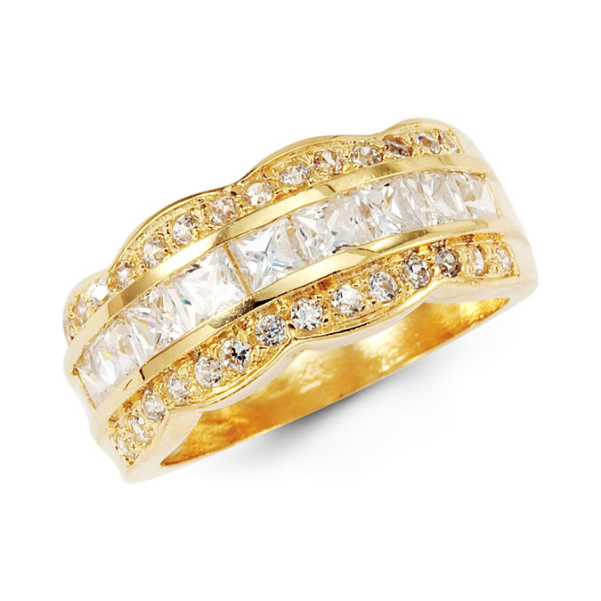 14K Solid Yellow Gold CZ Anniversary Wedding Ring Band, 14k white gold