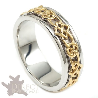 Sterling Silver CELTIC KNOT Gold gp Mens Wedding Ring Price 4079