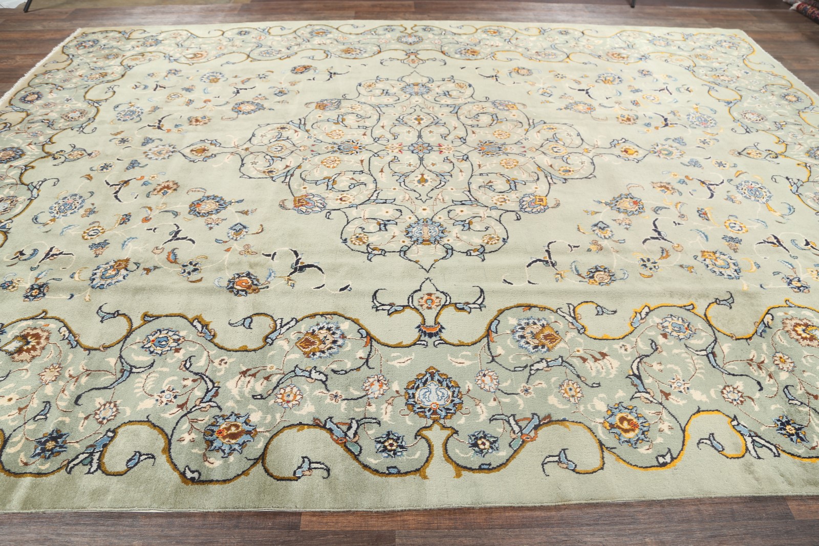 Floral Sage Green 10x14 Signed Kashan Persian Oriental Area Rug 14' 2